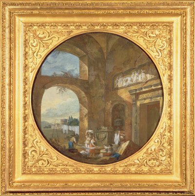 Interior of an Antique Ruin, with Laundresses by Charles Louis Clerisseau